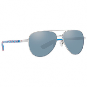 Costa Del Mar Costa Peli Shiny Silver With Matte Firework Temples Frame Sunglasses w/Gray Silver Mirror 580P Lenses 06S4002-40022557