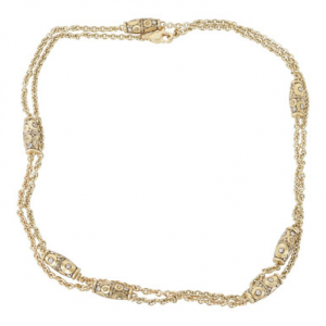 Alex Sepkus 18K Diamond "Orchard" Necklace with 57 Diamonds (0.93ct) and 38" Cable Chain with 7 Barrel Bead Stations N-51D-7-38