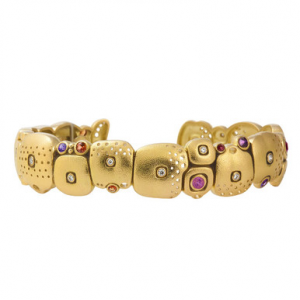 Alex Sepkus 18K Sapphire and Diamond Narrow "Little Orchard" Cuff Bracelet B-38 in Gold