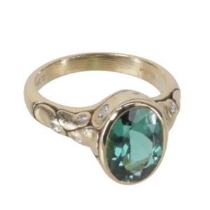 Alex Sepkus 18K Diamond "Monica" Ring with 3.58ct Green Tourmaline 11x8mm Oval Center Stone and 11 Diamonds (0.28ct) R-209D, 6.5
