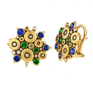 Alex Sepkus 18K Diamond Tsavorite Sapphire "Ocean" Earrings E-90