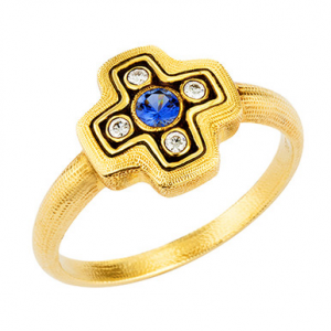 Alex Sepkus 18K Sapphire and Diamond "Little Cross" Ring R-162S, 6.75