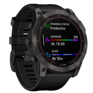 Like New Garmin fenix 7X Sapphire Solar Carbon Gray DLC Titanium w/Black Band Smartwatch 010-02541-10