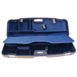 Negrini Two Gun Case Hunting Competition Guns Low to High Rib Brown Leather Outside Blue Interior 1622PL-2F/5137 in Brown Leather With Blue Interior