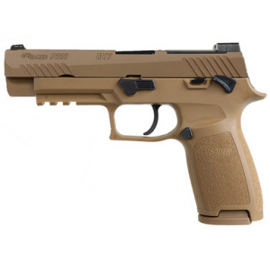 Sig Sauer P320, Like New Demo 9MM, 4.7IN, M17, COYOTE, STRIKER, SIGLITE W/ NS PLATE, MOD. POLYMER GRIP, (3) 10RD MAG, RAIL, MAN SAFE 320F-9-M17-MS-10