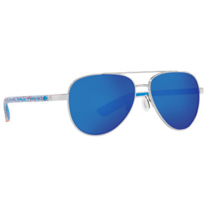 Costa Del Mar Costa Peli Shiny Silver With Matte Firework Temples Frame Sunglasses w/Blue Mirror 580G Lenses 06S4002-40022457