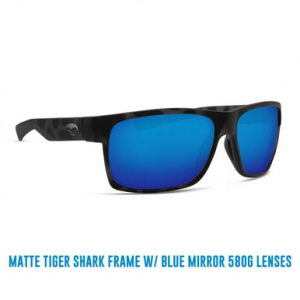 Costa Del Mar Costa Half Moon - Ocearch Matte Tiger Shark Frame Sunglasses w/Blue Mirror 580G Lenses 06S9026-90260960
