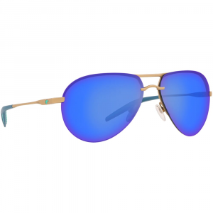 Costa Del Mar Costa Helo Matte Champagne + Deep Blue/Turquoise Sunglasses w/Green Mirror 580P Lenses 06S6006-60060961 in Blue Mirror 580P