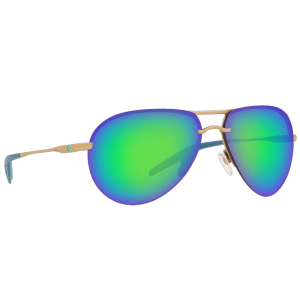 Costa Del Mar Costa Helo Matte Champagne + Deep Blue/Turquoise Sunglasses w/Green Mirror 580P Lenses 06S6006-60060961