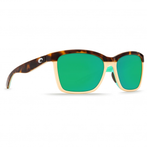 Costa Del Mar Costa Anaa Shiny Retro Tort/Cream/Mint Frame Sunglasses w/Green Mirror 580P Lenses 06S9053-90530755 in Green Mirror 580G