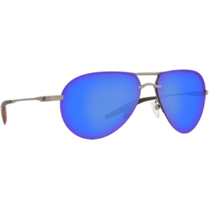 Costa Del Mar Costa Helo Matte Silver + Translucent Gray/Orange Sunglasses w/ Blue Mirror 580P Lenses HLO-228-OBMP