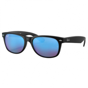 Ray-Ban New Wayfarer Glasses Flash Matte Black Sunglasses w/Grey & Blue Mirror Lenses 0RB2132-622/17-55
