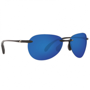 Costa Del Mar Costa West Bay Shiny Black Frame Sunglasses w/ Blue Mirror 580P Lenses WSB-11-OBMP