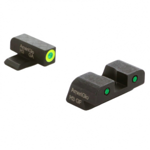 Ameriglo Spartan Green Tritium w/LumiGreen Outline Front, Green Tritium w/Black Outline Rear 3-Dot Night Set for Springfield Hellcat Std SA-546