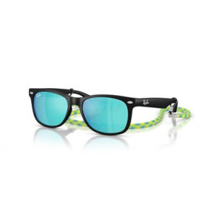 Ray-Ban Junior New Wayfarer Glasses Rubber Black Light Green Mirror Blue ORB70285547