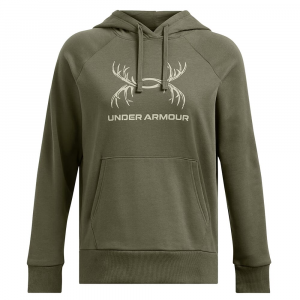 Under Armour Women's Rival Fleece Antler Hoodie Marine OD Green/Black XS 1387574-390005 in Odg, L