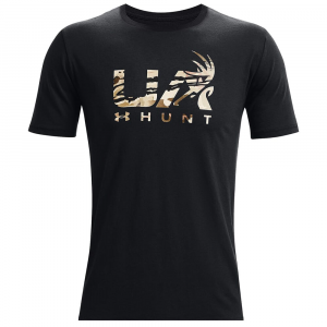 Under Armour Antler Hunt Icon Short Sleeve T-Shirt Black/UA Barren Camo XXL 1366014-001006 Top, XL