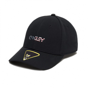 Oakley 6 Panel Stretch Metallic Black/American Flag Hat L/XL 912209-01V-01V-L/XL