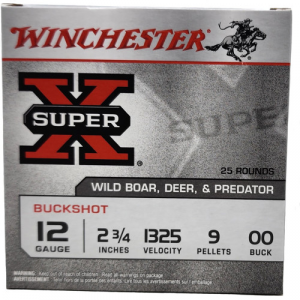 WINCHESTER Super-X 12 Gauge 2-3/4" 9 Pellet 00 Buck Shot Shells | 25 Round