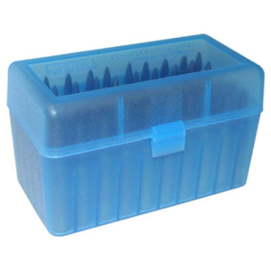 MTM Ammo Box 50rd Flip-Top 375 RUM 375 Wby Clr-Blue