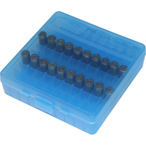 MTM Ammo Box 100 Round Flip-Top 9mm 380 ACP Clr-Blue