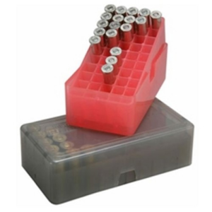 MTM Slip-Top Ammo Box 50rd Square Hole 38 -357 Clr-Smk