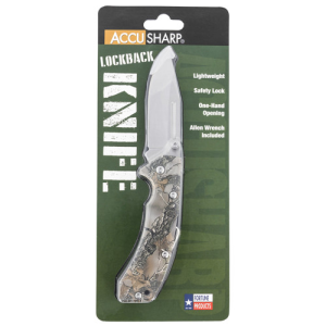 ACCUSHARP Lockback 3 Folding Clip Point Plain SS Camo G10