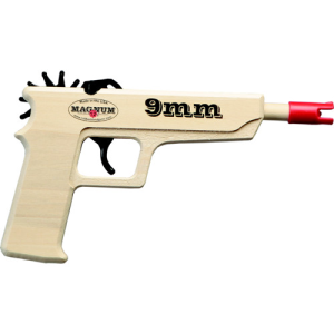 MAGNUM ENTERPRISES 9mm 10.5" Wooden Rubber band Gun Pistol - Green Ammo - Magnum Enterprises