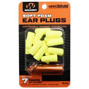 WALKERS Ear Plug Foam 7 Pairs Yellow Includes Case
