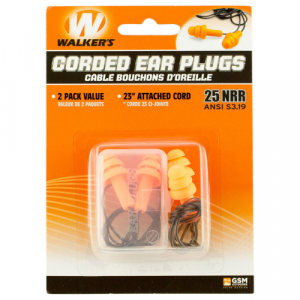 WALKERS Corded Ear Plug Foam Yellow Box Contains 2 Pairs