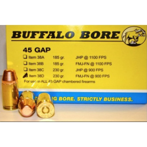 BUFFALO BORE 45 GAP 230Gr FMJ-FN (900FPS/ME 414 ft lbs) 20rd