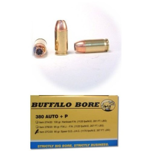 BUFFALO BORE 380 ACP 90Gr JHP (1200FPS/ME 288 ft lbs) 20rd