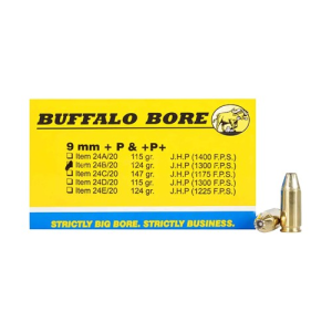 BUFFALO BORE 9mm (+P+) 124Gr JHP 1300fps 20rd