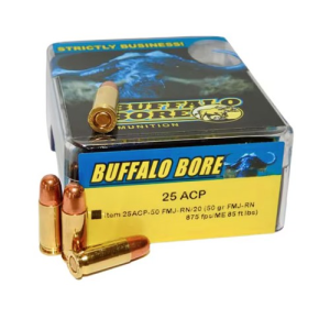BUFFALO BORE 25 ACP 50Gr FMJ-RN (875FPS/ME 85 ft lbs) 20rd