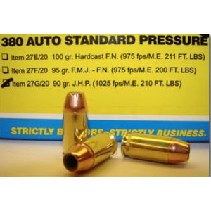 BUFFALO BORE 380 ACP 90Gr JHP (1025FPS/ME 210 ft lbs) 20rd