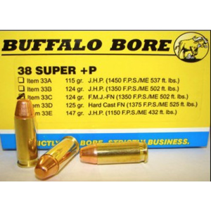 BUFFALO BORE 38 Super +P 124Gr FMJ-FN (1350FPS/ME 502 ft) 20rd