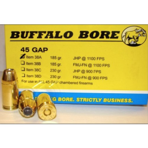 BUFFALO BORE 45 GAP 185Gr JHP (1100FPS/ME 497 ft lbs) 20rd