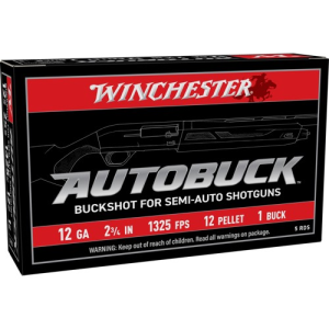 WINCHESTER AMMO 12Ga 2-3/4" Buckshot 1 12 Pellets 1325 FPS 5rd