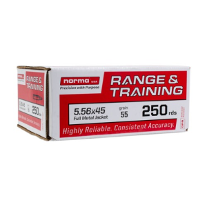 Norma Range & Training Rifle Ammunition 5.56mm 55gr FMJ 3250 fps 250/ct