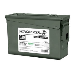 WINCHESTER M855 Green Tip 5.56 NATO 62Gr FMJ Brass Ammunition in Green Ammo Can | 420 Round