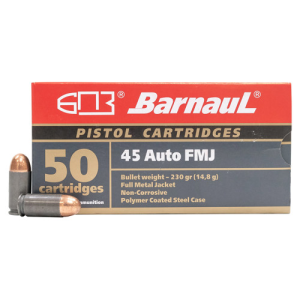 BARNAUL AMMO 45 Auto 230Gr FMJ Polycoated Steel Case 50rd