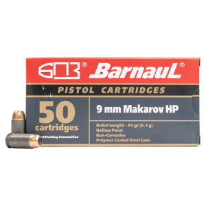 BARNAUL AMMO 9mm Makarov 94Gr HP Polycoated Steel Case 50rd
