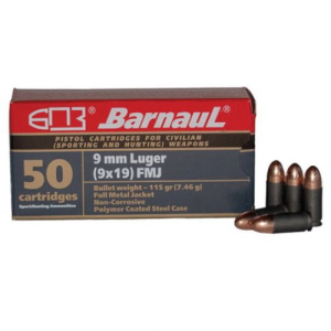 BARNAUL AMMO 9mm Luger FMJ 115Gr Steel 50rd