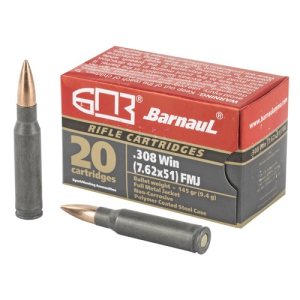 BARNAUL AMMO 308 Win 145gr FMJ Brass Polycoated Steel Case 20rd