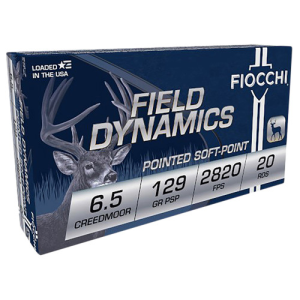 FIOCCHI Field Dynamics 6.5 Creedmoor 129 gr Pointed Soft Point Ammunition | 20 Rounds