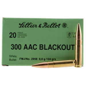 SELLIER BELLOT 300 AAC Blackout 124gr FMJ Brass Rifle Ammunition | 20 Rounds