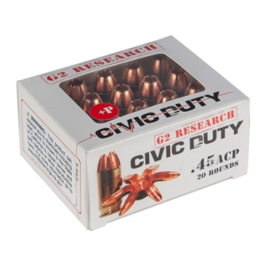G2 RESEARCH 45ACP Civic Duty 164Gr Lead Free Copper 20rd