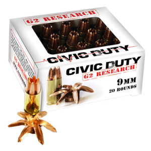 G2 RESEARCH Civic Duty 9mm Luger 100 gr Copper Expansion Projectile Ammunition | 20 Rounds