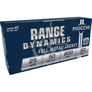 FIOCCHI Range Dynamics 25 ACP 50gr Full Metal Jacket Ammunition | 50 Rounds