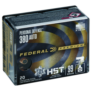 FEDERAL AMMO Premium Micro 380 ACP 99 gr HST Jacketed Hollow Point Ammunition | 20 Rounds
